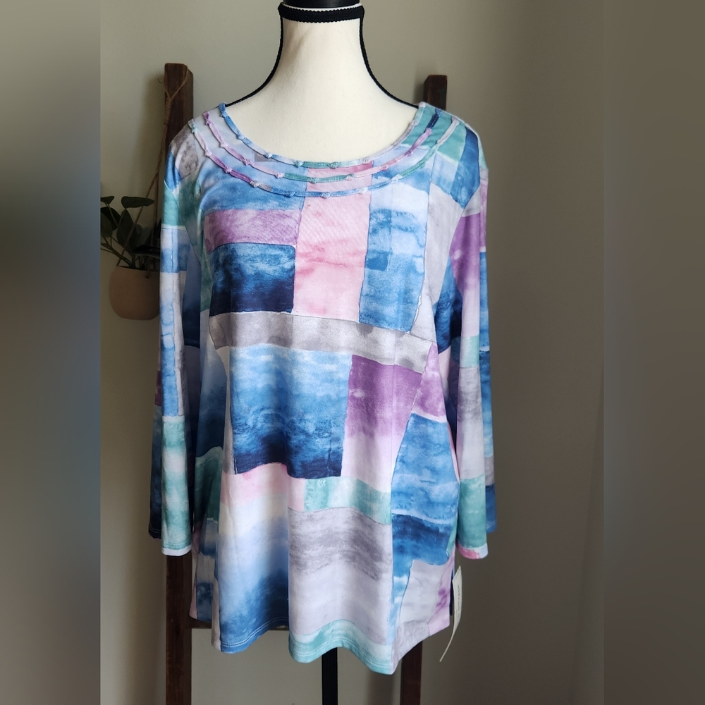 Alfred Dunner Pastel Watercolor Block Long Sleeve Tunic